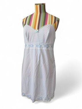 Vintage 1960s St Michael Baby Powder Blue Slip Dress Embroidered Hem
